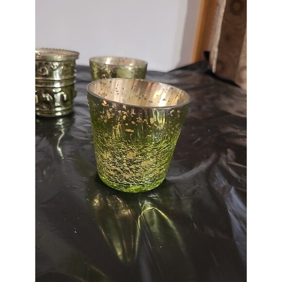 6 green different size and shape wome cracked look with silver/gold inlay votive - Picture 6 of 6
